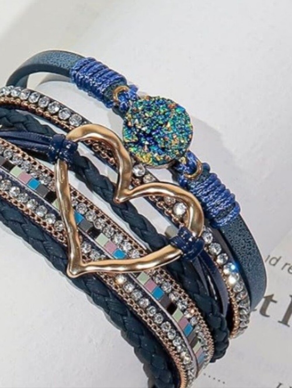 Boho Blue Wrap Heart Multi-Layer Crystal Bracelet Bangle 💙